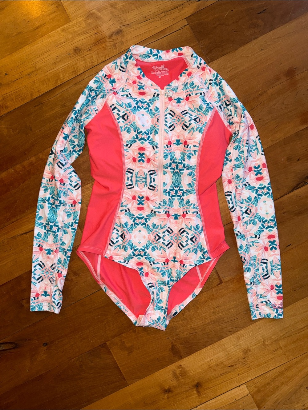 NEW UV Skinz UPF 50+ Floral Long Sleeve One-Piece in Coral & Teal